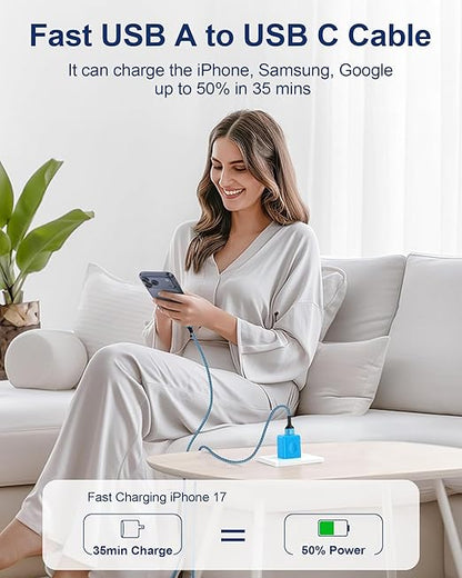 USB to USB C Car CarPlay Cable [2Pack/3ft] for iPhone 17, 17Pro, 17Air, 17 Pro Max, 16, 16e, 16Pro Max, 15, 15 Plus Charger, 3.1A Braided Type C Car Charging Cord Fast Charge Apple USB C CarPlay Cord