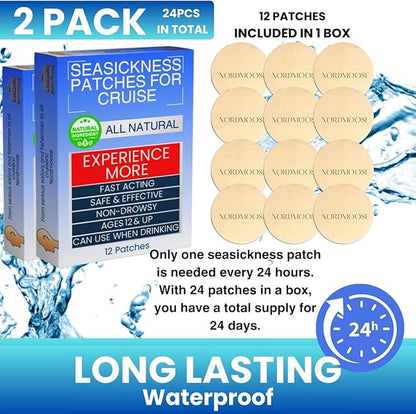 Sea Sickness Patches for Cruise - (Pack of 2) - All Natural Motion Sickness Patches for Cruise - Non Drowsy Cruise Patches for Sea Sickness - Behind Ear Seasickness Patches for Cruise