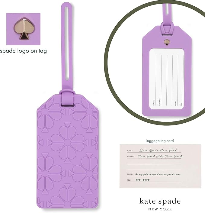 Kate Spade New York Purple Silicone Luggage Tag with Strap, Spade Flower (Purple)