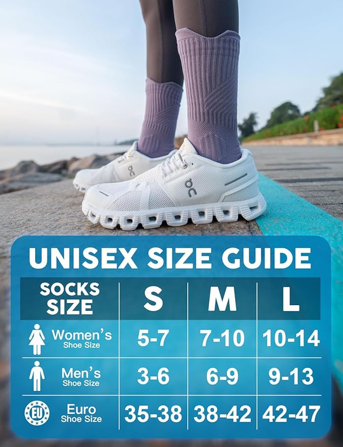 Womens Coolmax Bamboo Viscose Compression Running Crew Socks, Moisture-Wicking Anti-Blister Hiking&Gym Athletic