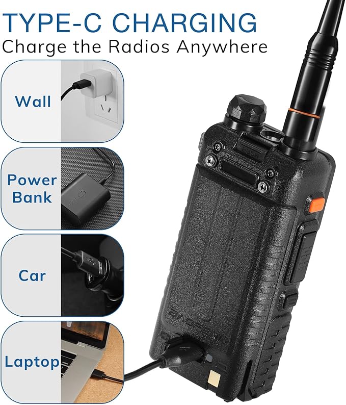 BAOFENG UV-5RM Plus 10W Ham Radio Handheld, Dual Band Two Way Radio Long Range, NOAA FM Airband Receiver, with Soft Case, Programming Cable, 2500mAh Battery USB-C Port, Chirp Compatible (2 Packs)