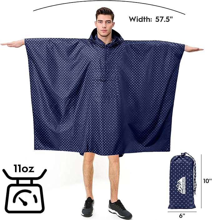 Bruvoalon 3-in-1 Rain Poncho with 1/4 Zip & Chest Pocket, Waterproof, Sunshade, Ground Mat for Adults & Youth Emergency