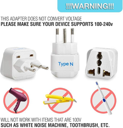 Ceptics Brazil Travel Plug Adapter (Type N) - 3 Pack [Grounded & Universal] (GP-11C-3PK)