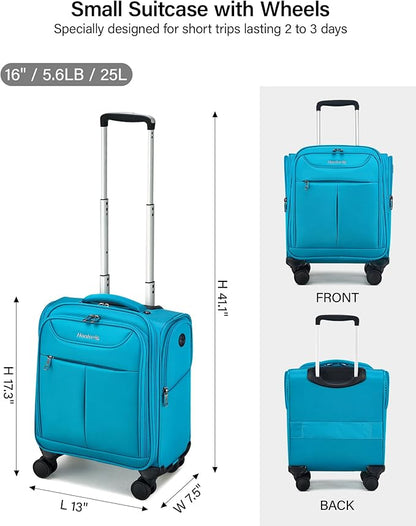 Hanke Underseat Carry On Luggage with Wheels, Lightweight Small Suitcase Airline Approved 16 Inch Softside Personal Item Travel Bag for Women Men, Compact Under Seat Luggage.(Caribbean Blue)