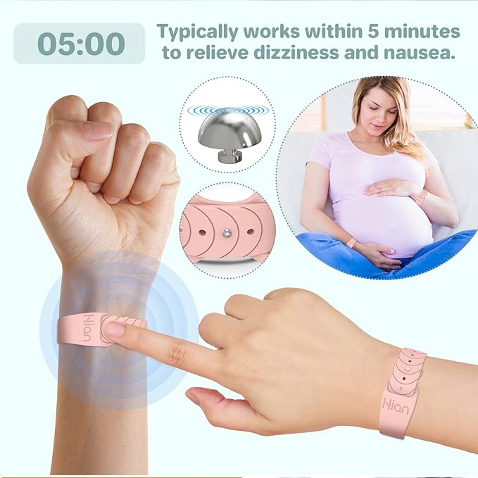 Hion Motion Sickness Bracelets Sea Sickness Wristbands for Motion Sickness/Morning Sickness/Pregnancy Nausea Anti Nausea Wristband Acupressure Nausea Bands Motion Sickness Bands（1Pair Beryl）