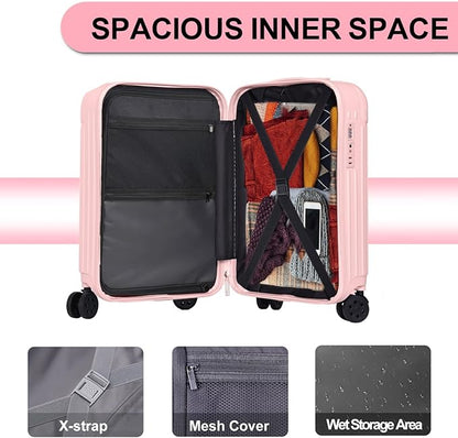 Krute Carry on Luggage 20 Inch Suitcases with Spinner Wheels Hardside Luggages Cup Holder Carry Suitcase USB Charger Port PC+ABS with TSA Lock