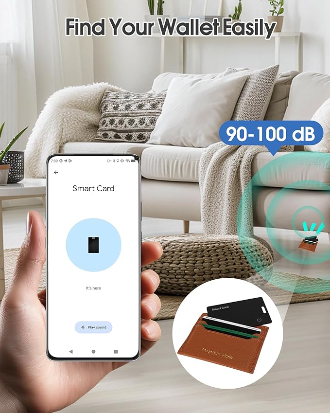 Wallet Tracker Card for Android,Rechargeable Air Tag Wallet Finder, Thin and Light Smart Card IP68 Waterproof GPS Tracker Item Locator for Google Find Hub App(Android Only)