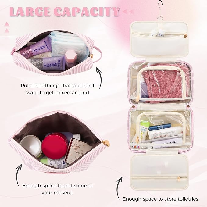Personalized Initial Cute Toiletry Bag Pouch Make Up Bags Travel Cosmetic Makeup Bag for Girl Girlfriend Wife Teacher Mom Her 16th 17th 18th Birthday Gifts - Pink H
