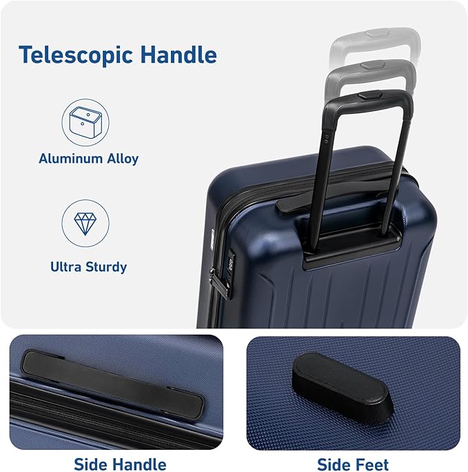 KYME 24-Inch Medium Luggage with Dual 360° Spinner Wheels Hardshell Checked TSA Approved Suitcase for Lightweight Travel (Navy Blue, 24" Checked)