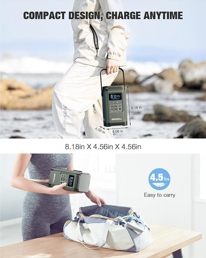 GRECELL 240W Portable Power Station LiFePO4 Battery, 154Wh Dual Way 100W USB-C PD, Portable Power Bank with Integrated Stand, Solar Generator for Outdoors, Camping, Travel (Wall Charger Not Included)