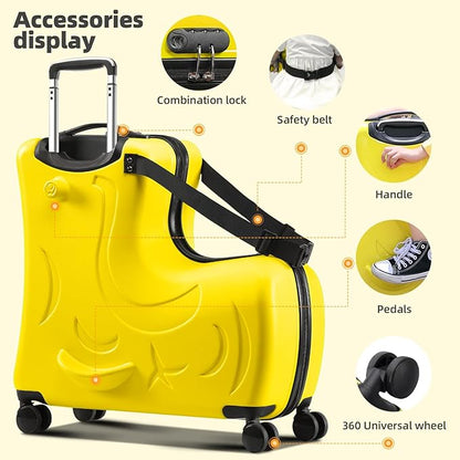 N-A Kids Ride On Suitcase with Wheels, Scooter Luggage for Toddlers Travel, Durable Children's Suitcase for Boys & Girls Ages 2-16 Years