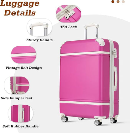 Merax Luggage Set,28 IN Hardside Suitcase with Duffel Bags,3 Piece Expandable Luggage with Spinner Wheels, Vintage Luggage with TSA Lock Lightweight,(Pink)