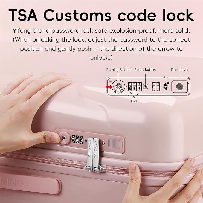 ROAMING 26 Inch Pink PC Hard Sided Checked Large Luggage with TSA Lock Cup Holder USB Charging Port and Spinner Wheels Lightweight Durable Ice Cream Travel Suitcase for Women Melt into Journeys