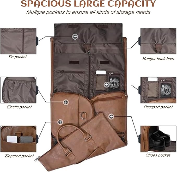 Wheeled Duffel Bags Duffle Bag with Wheels and Handle, Foldable Waterproof PU Large Capacity Wheeled Duffel Bags with Adjustable Strap for Women and Men, Brown