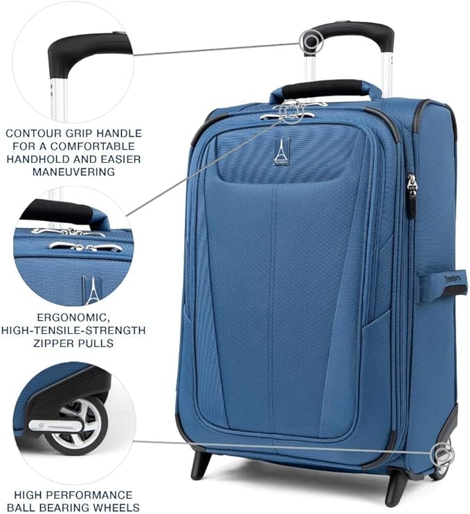 Travelpro Maxlite 5 Softside Expandable Upright 2 Wheel Checked Medium Luggage, Lightweight, 26-Inch — Ensign Blue