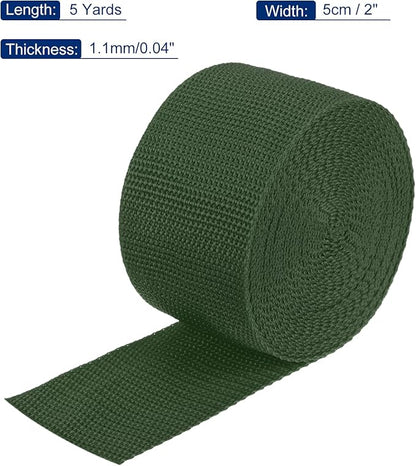 MECCANIXITY Lightweight Polypropylene Webbing Strap 2" 5 Yard Backpack Strapping Band Army Green for Outdoor Luggage Cargo Straps