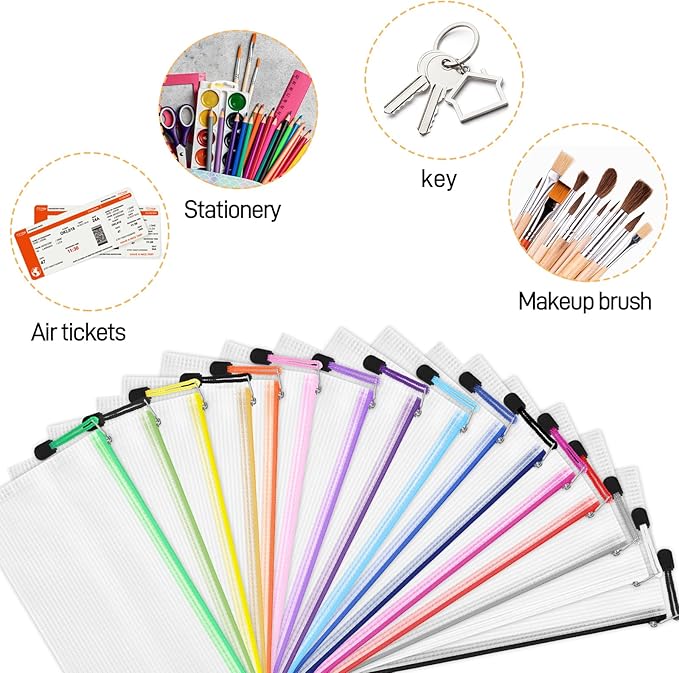 EOOUT 72pcs Pencil Pouches, Small Mesh Zipper Pouch, 16 Colors, 9.5x4.5 Inches for Bills, Cash, Cosmetics, Travel Storage, School and Office Supplies Organization