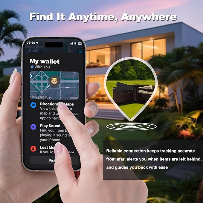 Wallet Tracker Card, Slim Rechargeable Bluetooth Item Locator, Smart Finder Compatible with Apple Find My for Wallet, Luggage, Passport, IP68 Waterproof (iOS Only) (Carbon Fiber Black)