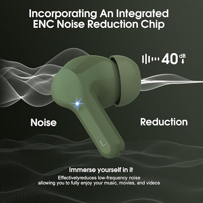 Wireless Earbuds, Bluetooth 5.4 Headphones HiFi Stereo, Bluetooth Earbuds with ENC Noise Cancelling Mic, IP7 Waterproof in Ear Earphones, 48H, LED Display Ear buds for Pad Phones Workout Sports, Green