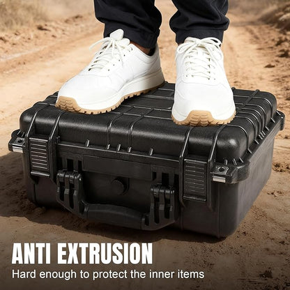 16x 12.8x 6.8 Inch Hard Case, Portable Weather Waterproof Protective Camera Case with Customizable Foam, Fit Use of Drones, Camera, Equipments, Black