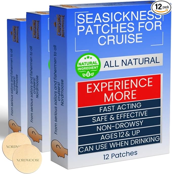 Sea Sickness Patches for Cruise - (3 Pack) - All Natural Motion Sickness Patches for Cruise - Non Drowsy Cruise Patches for Sea Sickness - Behind Ear Seasickness Patches for Cruise