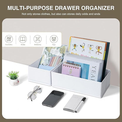 DIMJ Drawer Organizer Clothes, 18 Pack Dresser Organizer, Foldable Closet Organizers and Storage, Fabric Bins, Drawer Dividers for Nursery, Baby Clothes, Underwears, Sock (White)