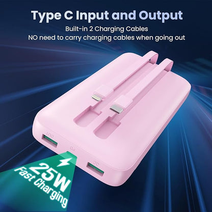Portable Charger 40,800mAh Power Bank,25W PD QC 4.0 Fast Charging Portable Phone Charger with Built-in Cables,LCD Display USB C Travel Essentials Battery Pack for iPhone 17/16/15/14,Android Samsung