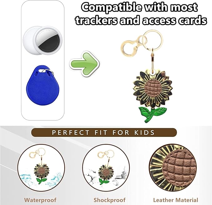 Shiny Leather Charm Keychain Holder Case Compatible with AirTag,Cute Protective Cover with Keyring,Anti-Scratch Finder GPS Tracker Case for Wallet Keys,Bag,Pets(Flower A)