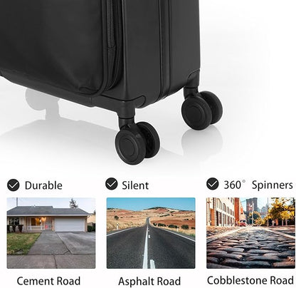 UNIKER Laptop Briefcase with Cup Holder,Small Rolling Suitcase for Work,Carry On Luggage 17x12x10,16 Inch Suitcases with 4 Spinner Wheels,Rolling Teacher Bag Black