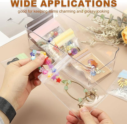 PATIKIL Clear Jewelry Box, Organizer Holder Box with 60 Pcs Portable Anti Tarnish Jewelry Bags, Travel Case for Women Earrings Rings Necklaces Bracelets, Brown 3 Size