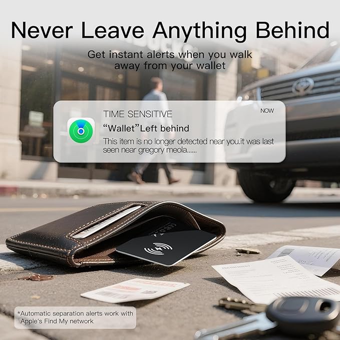 Ultra Slim Air Card Tag: GPS Wallet Smart Tracker Card - Compatible with Apple Find My Wallets Finder Tracking Cards Tags, Keep Track Item Locator of Luggage, Passport, Purse, Backpack (4 Pack Black)