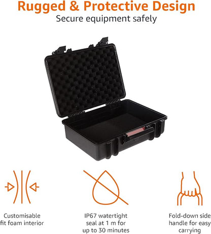 Amazon Basics Hard Camera Case, Medium, Black, Solid, 18"L x 14"W x 6"H