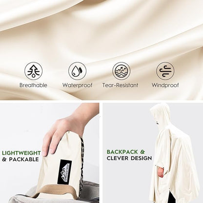 Bruvoalon 3-in-1 Rain Poncho with 1/4 Zip & Chest Pocket, Waterproof, Sunshade, Ground Mat for Adults & Youth Emergency