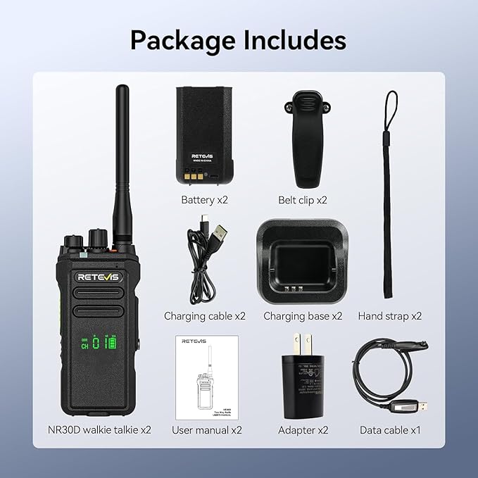 Retevis NR30D DMR Two Way Radios Long Range,Noise Canceling,IP67 Waterproof,TDMA,AES256,15-Hour Battery Life,Compatible with Motorola CP100D,Professional Digital Walkie Talkies for Industrial(2 Pack)