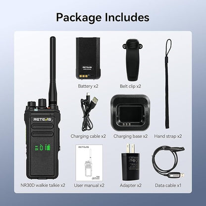 Retevis NR30D DMR Two Way Radios Long Range,Noise Canceling,IP67 Waterproof,TDMA,AES256,15-Hour Battery Life,Compatible with Motorola CP100D,Professional Digital Walkie Talkies for Industrial(2 Pack)