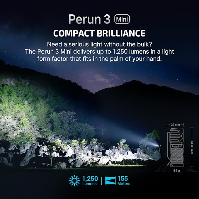 OLIGHT Perun 3 Mini Headlamp 1250 Lumens LED Head Flashlight,Rechargeable Headlight with Red Light Option,Perfect for Working, Hiking, Camping and Climbing (Cool White 5700K~6700K, Orange)