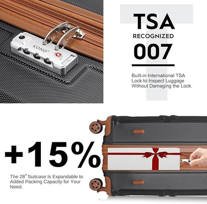 Kono 28 Inch Luggage Expandable Suitcase with Spinner Wheels TSA Lock Lightweight PC+ABS Hardside Large Checked Luggage Durable Rolling Suitcase Apricot Black