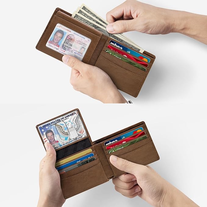 Zitahli Wallet for Men 12 Card Holder Slim Rfid Leather 2 ID Window Wallets With Gift Box Men's Accessories
