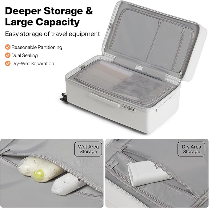 mixi 26'' Max Trunk Luggage Large Checked Luggage PC Hard Shell Rolling Travel Suitcases with Spinner Wheels & TSA Lock, Smoke White