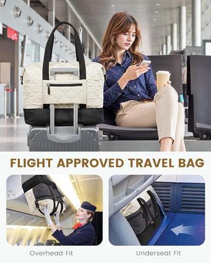 LOVEVOOK Travel Duffle Bag, Lightweight Weekender Bags for Women with Shoe Compartment,40L Puffer Gym Bag Personal Item Travel Bag, Quilted Overnight Bags and Hospital Bag for Labor and Delivery