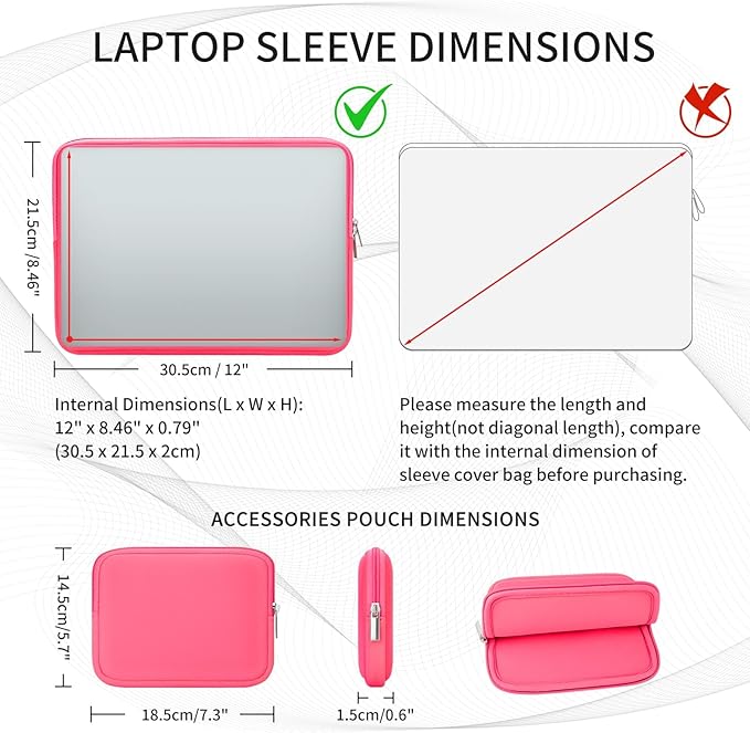 RAINYEAR 11-11.6 Inch Laptop Sleeve Case Soft Lining Carrying Bag Cover with Accessories Pouch, Compatible with 11.6 MacBook Air 11" Notebook Computer Tablet Chromebook (Bright Pink, Upgraded Version)