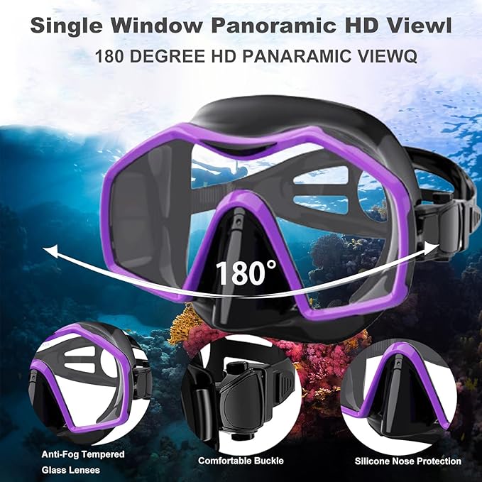 Snorkeling Gear for Adults,Dry-Top Snorkel Mask Set with Tempered Glass,Anti-Fog & Anti-Leak Panoramic Swim Mask,Adjustable Snorkel Kit with Carry Bag for Scuba Diving,Swimming,Travel
