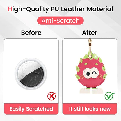 MC Fashion PU Leather Keychain Holder Case Compatible with AirTag, Cute Cartoon Sandwich GPS Tracker Case Charm Key Ring
