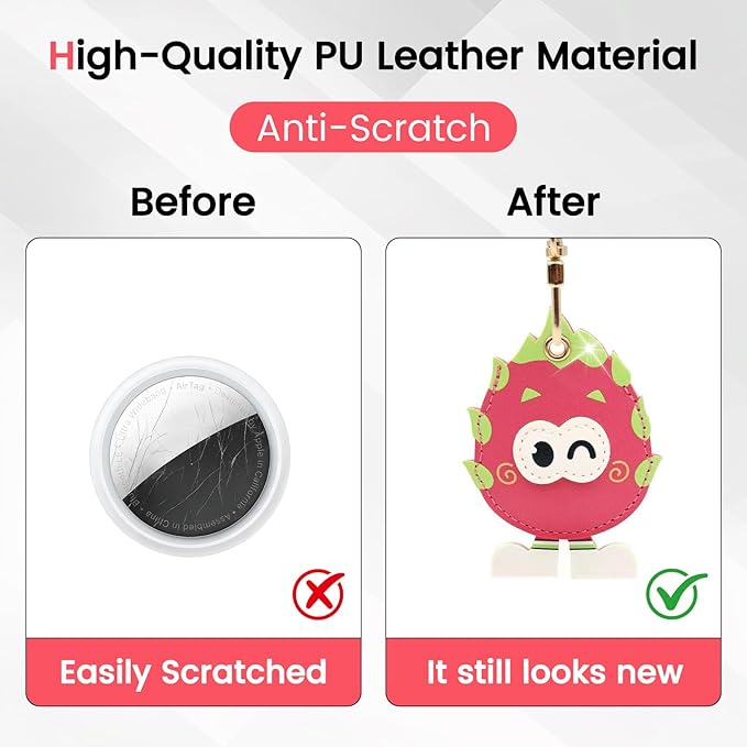 MC Fashion PU Leather Keychain Holder Case Compatible with AirTag, Cute Cartoon Panda GPS Tracker Case Charm Key Ring (Rabbit)