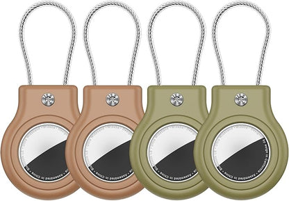 Waterproof Airtag Holder,4 Pack Airtag Case with Secure Lock,Airtags Keychain for Apple Airtag,Anti-Lost Protective Case Air tag Accessories for GPS Tracker Luggage,Bag,Key,Pet-Brown/Brown/Green/Green
