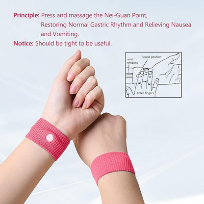 Motion Sickness Wristband, Anti-Nausea Acupressure Wrist Band for Nausea Relief, Dizziness and Vomiting from Car Sea Boat Flying Travel Sickness for Adults and Kids (Rose Red, Large, 2 Pairs)