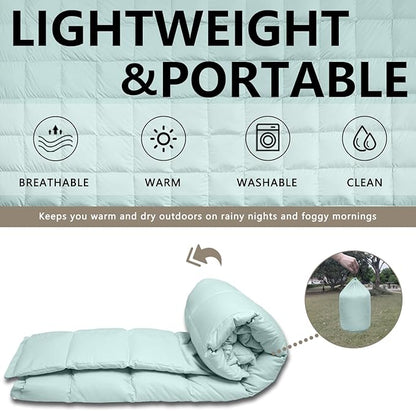 zzlamb Puffy Down Camping Blanket Water-Repellent, Down Throw Travel Blanket Portable for Outdoor, Light Warm Quilt for Couch Plane Car Theater Stadium Picnic RV Backpacking Hammock