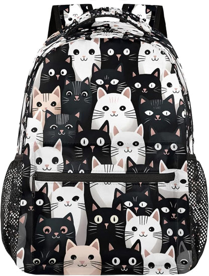Black White Cat Backpack for Women Men Kids 16 Inch Laptop Backpack Lightweight Travel Backpack Purse Casual Daypack School Backpacks for Girls Boys