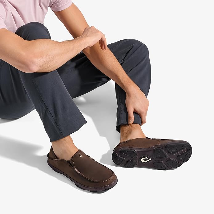 OLUKAI Moloa Men's Premium Leather Shoes, Easy Slip On & Off Design, Casual & Versatile Loafer, Drop-in Heel & Enhanced Traction