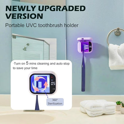 UV-C Toothbrush Cleaner, Portable Travel Cover for Manual/Electric Tooth brush, Magnetic Holder and Rechargeable Case for Any Size Toothbrush, Black